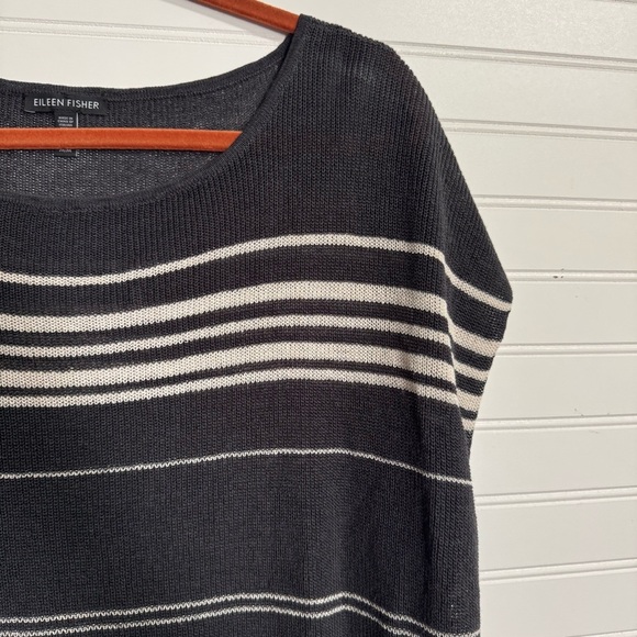 Eileen Fisher Sleeveless Organic Linen Crepe Knit Bateau Neck Poncho Sz M asymm - Picture 4 of 13